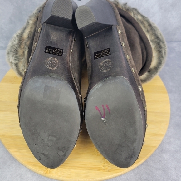 Michael Kors Brown Parker Faux Fur Leather high heels Booties Size 9M - Picture 8 of 14